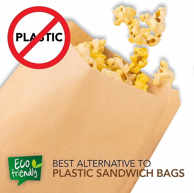 Paper Sandwich Bags Kraft Brown (125 Pack) Food Grade Bags with White Round Stickers for Sealing - Unbleached Compostable Natural Kraft Paper Stock Bags for Bakery Cookies, Treats, Snacks, Sandwiches - Image 7