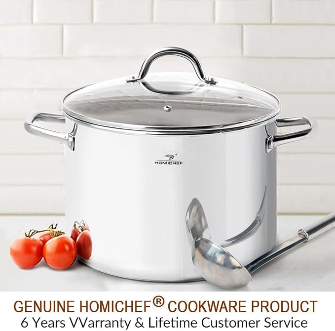 HOMICHEF 12 Quart LARGE Stock Pot with Glass Lid - NICKEL FREE Stainless Steel Healthy Cookware Stockpots with Lids 12 Quart - Mirror Polished Induction Pot - Commercial Grade Soup Cooking Pot - Image 7