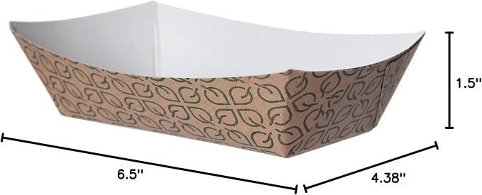 Eco-Products Renewable 1lb Paper Food Trays, Case of 1000, 6.5"x4.375"x1.5", 70% Post-Consumer Recycled Fiber, No-Added PFAS, Kraft with Leaf Print - Image 5