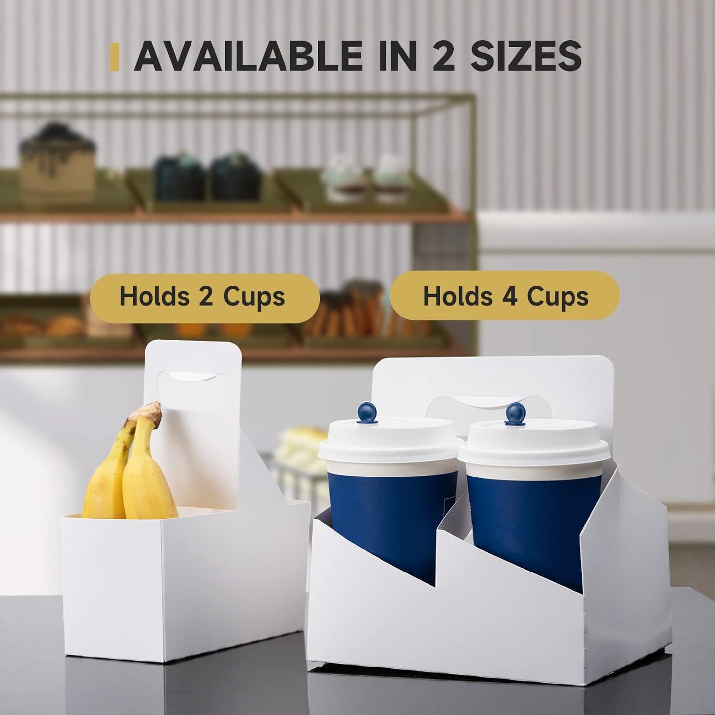 Kraft Cofee Drink Carrier with Handle - 30 Pack 4 Cup Kraft Paperboard Cup Holder Bulk Disposable Cardboard Drink Carrier for 12-32 OZ Drinks, Takeout, Candy, Cafe and Restaurant Food Service Delivery