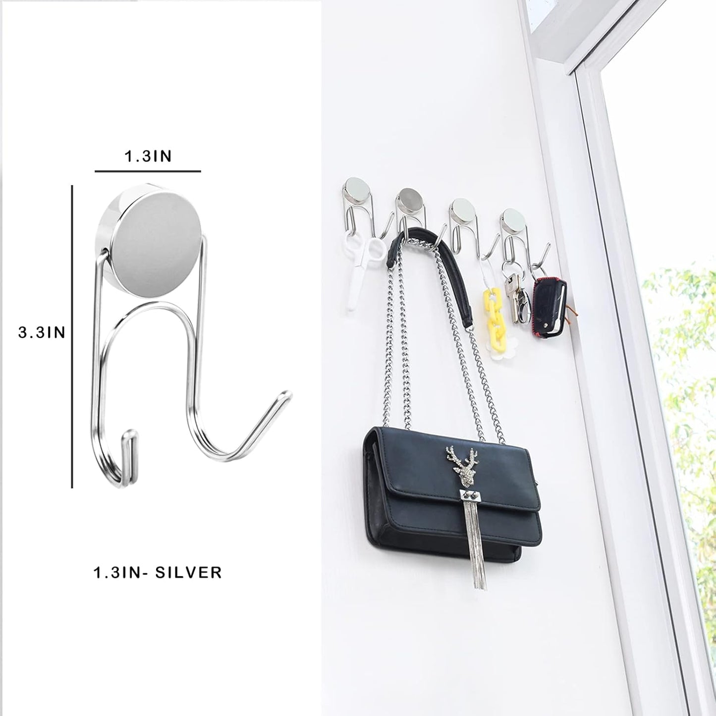 Magnetic Hooks 304 Stainless Steel Hooks Heavy Duty Magnets Hanging Hooks for Refrigerator Grill Toolbox Cabins Outdoor,Cruise Essentials Camper Accessories,8pack(Silver,1.3in-2)