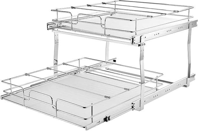 VEVOR 2 Tier 17"Wx21.2"Dx15.2"H Pull Out Cabinet Organizer, Heavy Duty Slide Out Pantry Shelves, Steel Roll Out Drawers, Sliding Drawer Storage for Home, 18.5"Wx22.5"Dx19"H Install Size for Cabinet - Image 9