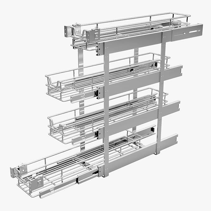 Sikarou 4-Tier 5" W x 21" D Narrow Pull Out Cabinet Organizer, Roll out Spice Rack Holder Shelve, Slide Out Slim Storage Wire Baskets for Storage Organization - Image 8