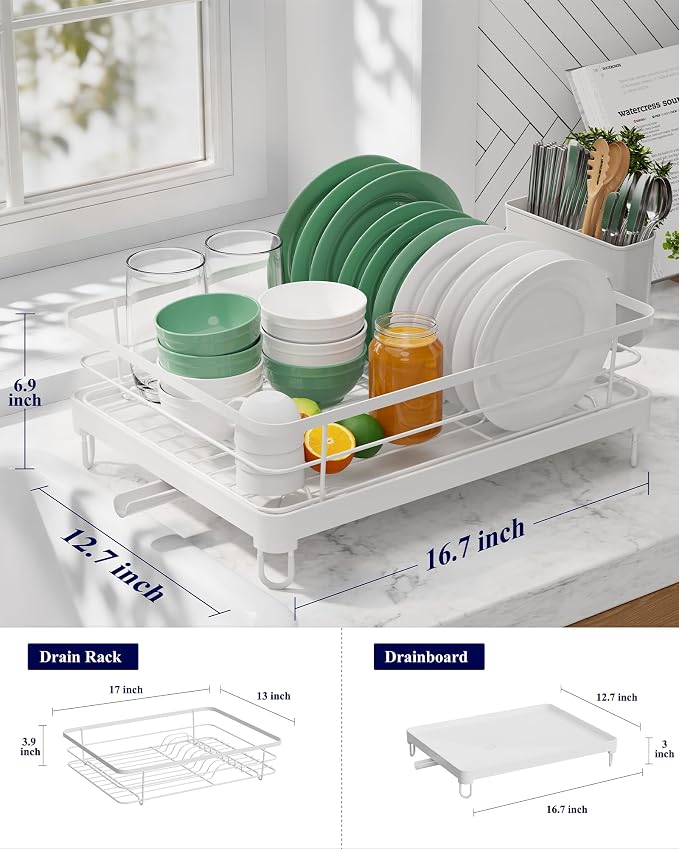 Kitsure Dish Drying Rack for Kitchen Counter, 12.7''W x 16.7''L, White - Image 3