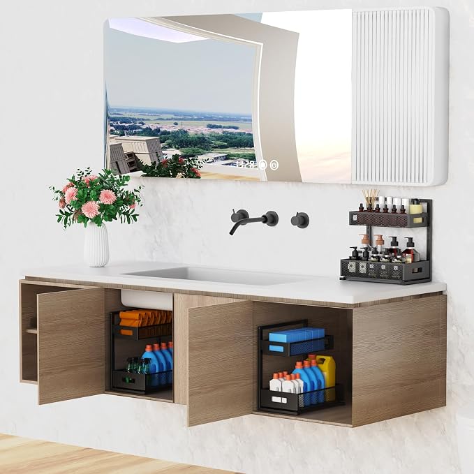 Petiza Under Sink Organizer Pull Out Cabinet Organizer Adjustable Height 2 Tier with Sliding Drawers Kitchen Bathroom Organizer and Storage(1pc) (Pack of 6) - Image 7