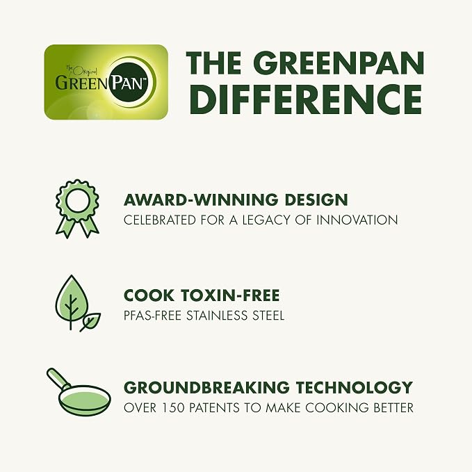 GreenPan Stainless Steel Cookware Set, 11 Piece, Induction Cookware, Dishwasher Safe, Oven Safe to 600F, Large 8QT Stock Pot, Sauce, Saute, Frying Pans, Pots & Pans Kitchen Essentials, Gold - Image 10