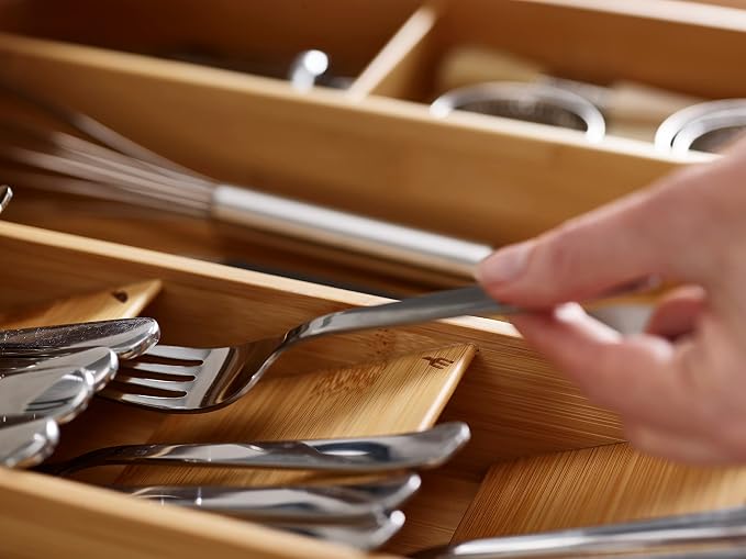 Joseph Joseph DrawerStore Compact Utensil Organizer For Kitchen Drawer Silverware, Flatware Tray, Large, Bamboo - Image 6