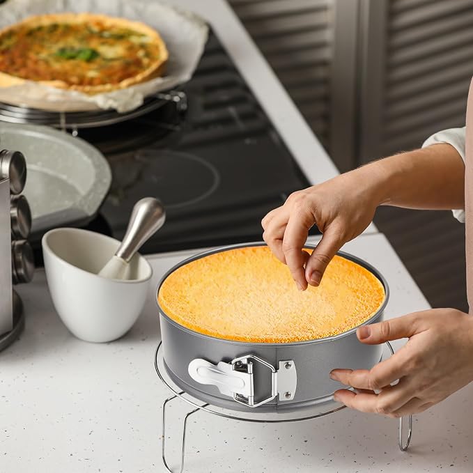 Funnymoom 4 Pcs 8 Inch Non Stick Springform Pan with Removable Bottom Carbon Steel Round Springform Cheesecake Pan with Stainless Steel Spring Buckles for Baking Kitchens Restaurant(Gray) - Image 7