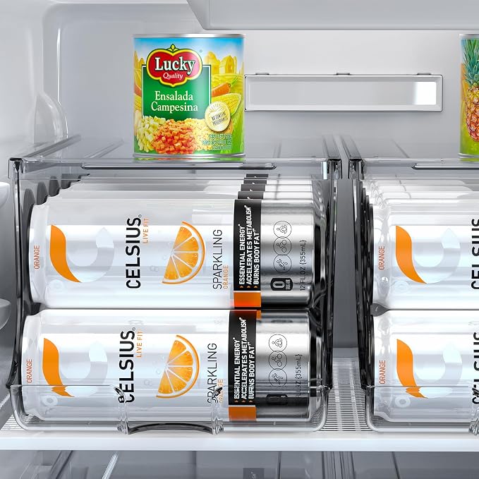 SCAVATA Skinny Can Organizer for Refrigerator, Stackable Tall Skinny Soda Pop Can Holder Dispenser with Lid for Fridge Pantry Rack Freezer, Clear Plastic Storage Bins-Holds 12 Slim Cans (See-through) - Image 7