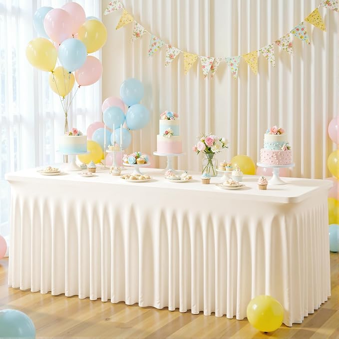 gogoparti 6 Pack Spandex Ivory Fitted Table Cloth for 8ft Rectangle Tables Ivory Stretch Tablecloth Banquet Table Covers Skirt Wrinkle Free Tablecloths for Parties Wedding - Image 9