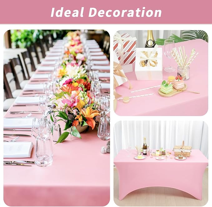 Fixwal 3 Pack 6FT Pink Tablecloth Rectangle Spandex Fitted Table Cover - Image 7