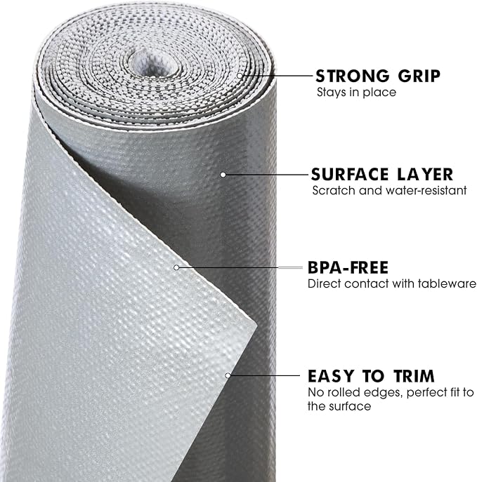 Viseeko Shelf and Drawer Liner for Kitchen Cabinet, Grey, 12in x 10ft - Image 8