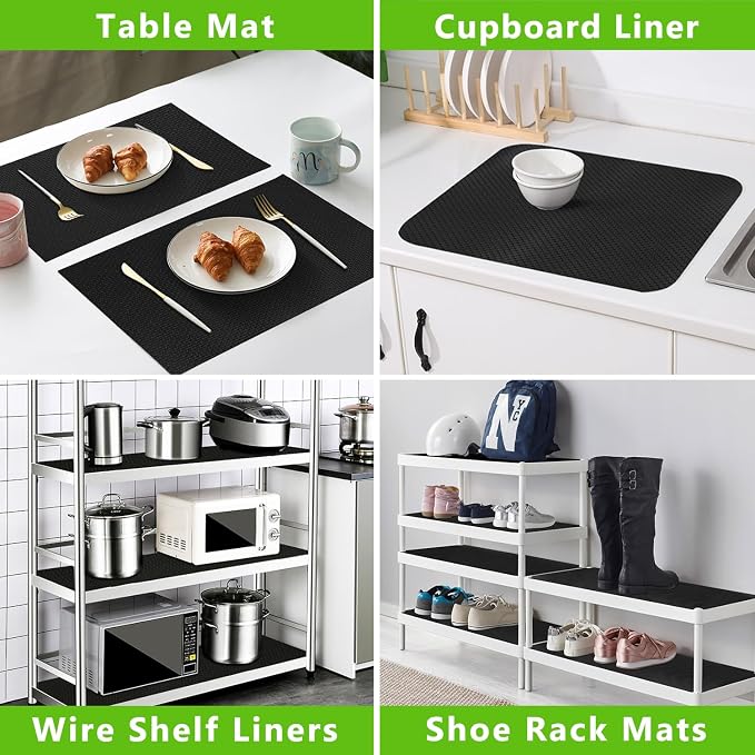 WochiTV Shelf Liner for Cabinets, Drawer 11.8 Inch x 10 Feet, Non Adhesive EVA Plastic Waterproof Protectors Mats for Kitchen, Pantry, Bathroom Closet, Cupboard, Black - Image 7