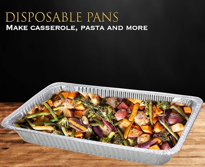 Aluminum Pans With Lids, Large Full Size 21x13x3 Disposable Foil Pans, Heavy Duty Roasting, Baking, Broiling, Catering & Chafing Pans (10, Full-Size w/Lids) - Image 6