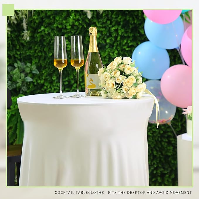 Tegeme 4 Packs 32 x 43 Inch Round Spandex Cocktail Tablecloths with Skirt Cocktail Round Table Cover Spandex Stretch Square Tablecloth Skirt for Table Bar Wedding Party Banquet(Ivory) - Image 7