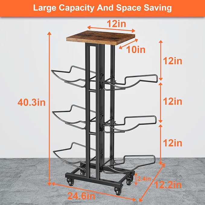 5 Gallon Water Jug Holder,3 Tier Foldable Heavy Duty Water Jug Stand Water Bottle Holder Organizer with Lockable Casters Water Dispenser Stand Rack with Removable Wood Top Shelf for 6 Bottles,Brown - Image 6