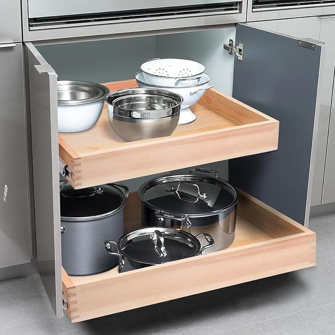 Mulush 13”W x 21”D x 3”H Soft Close Slide Out Wood Drawer Organizer for Kitchen, (Cabinet Opening Width>14.5 inches for Bottom Assembly, Width= 14 inches for Side Assembly) - Image 8