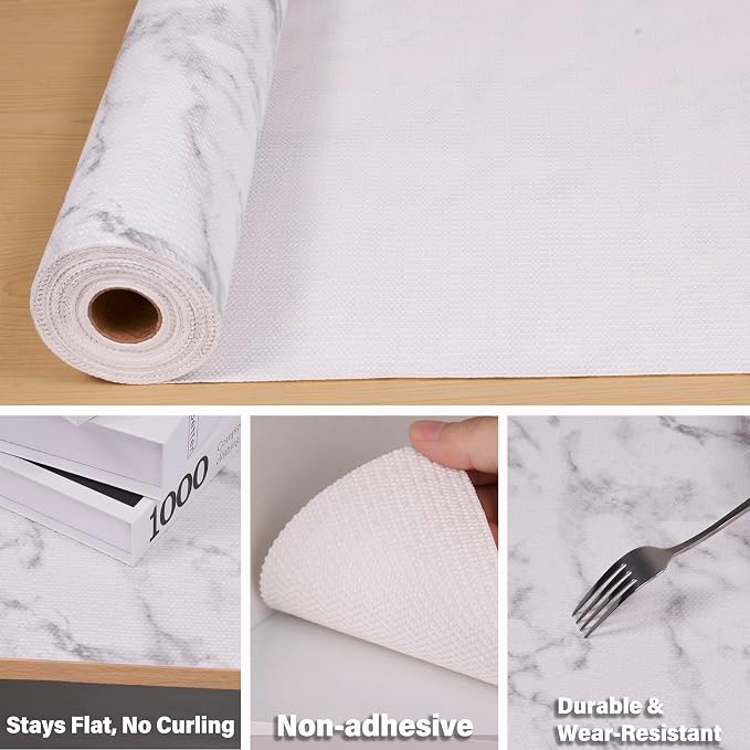 Drawer and Shelf Liners for Kitchen Cabinet,Non Slip Cabinet Liners for Shelves,Non-Adhesive Strong Grip Mats Protect Dresser Cupboard Liner,Shelf Paper-Marble 17.5" W x 236" L - Image 6