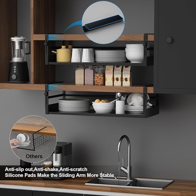 AmonHouseware 2Pack Expandable Under Shelf Storage Basket Organizer,Black - Image 6