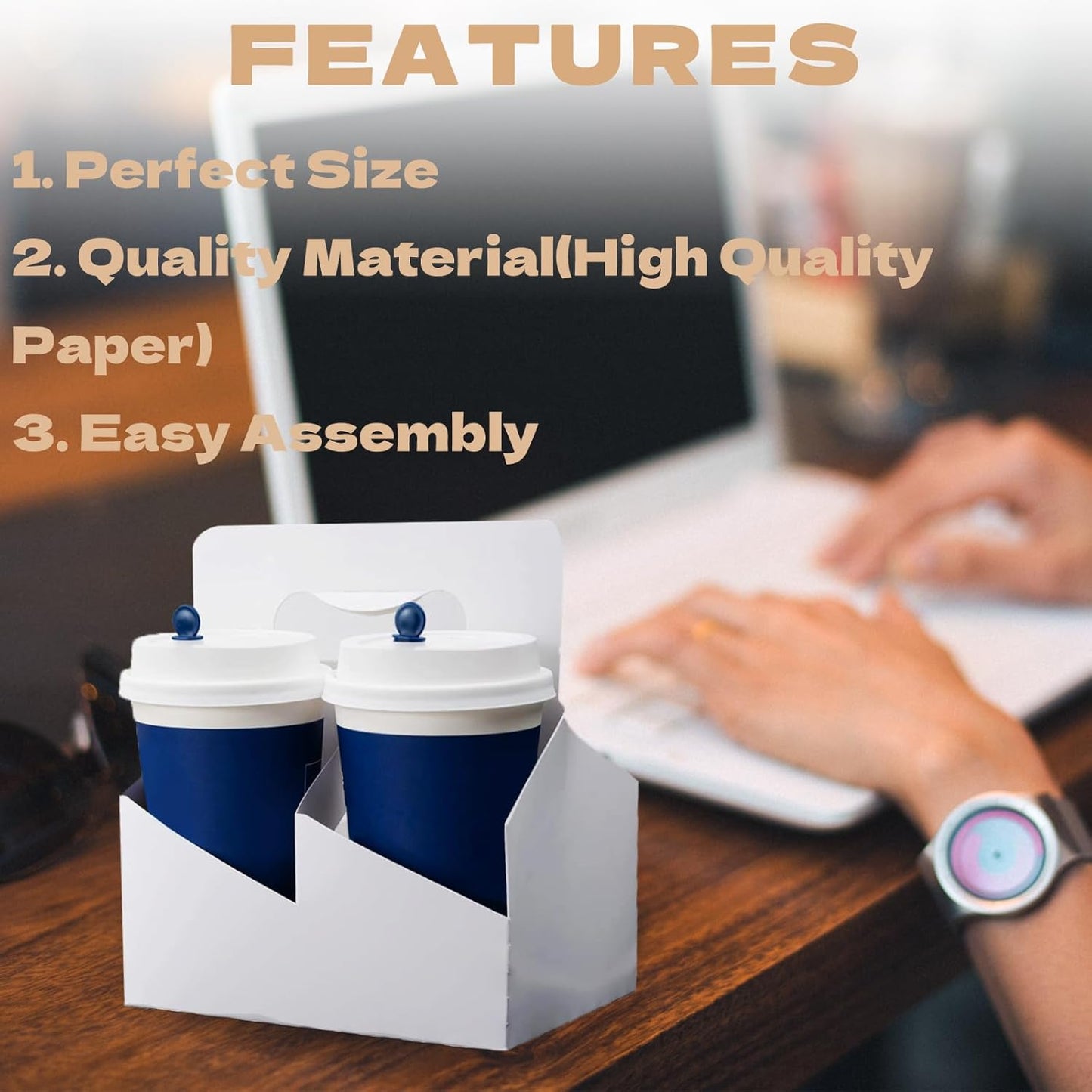 Kraft Paperboard 4-Cup Drink Carrier with Handle, 12-32 oz Coffee Cup Holder, Takeout Beverage Delivery, 30-Pack(Without Cups)