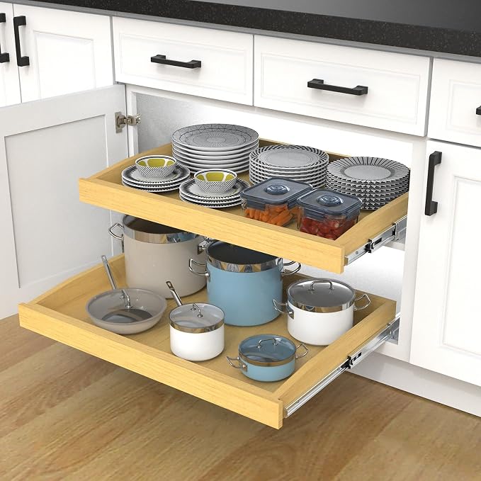Wooden Pull out Cabinet Organizer 26" W x 21" D x 3.35" H, Heavy Duty Slide Out Drawers Pull-Out Home Organizers for Kitchen Cabinets - Image 9