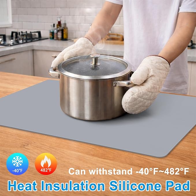 AECHY Silicone Mat for Kitchen Counter, 27.5" x 16.5" x 0.08", Dark Gray | Heat Resistant, Nonslip, Multipurpose Countertop Protector, Shipped Rolled Up - Image 7