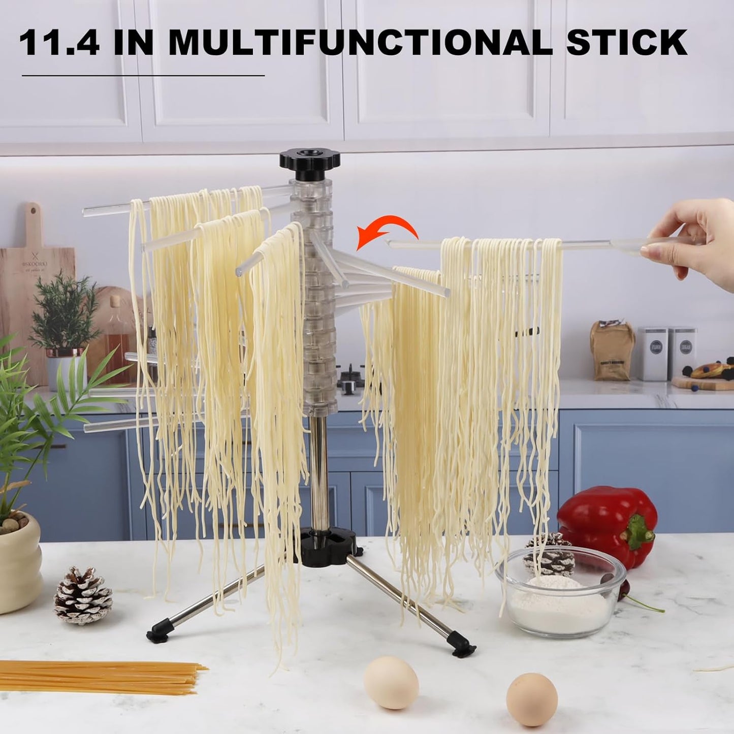 KAYCROWN Collapsible Pasta Drying Rack, 16 BPA-Free Acrylic Rods, Compact for Easy Storage, No Set Up, Hanging up to 5 lbs of Pasta, for Kitchen Quick Drying Homemade Noodle, Easy to Clean