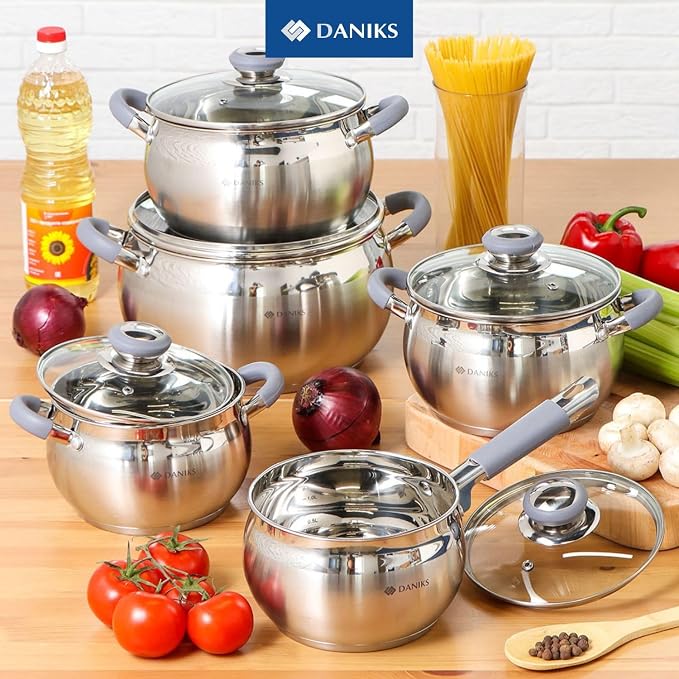 Daniks Modern 3 Quart Stainless Steel Stock Pot with Glass Lid, Tri-Ply Bottom for Even Heating, Induction Compatible, Dishwasher Safe, Heatproof Handles - Image 9