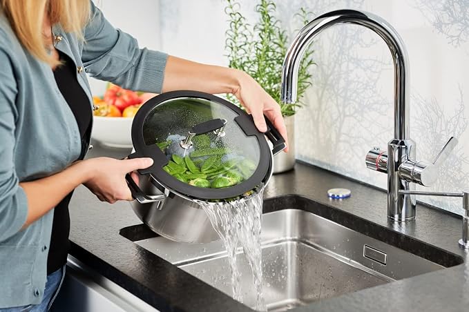 RÖSLE Silence Pro Cooking Pot, High-Quality Universal Pot Made of 18/10 Stainless Steel, 24 cm, Glass Lid, Inner Scale, Induction Safe, Dishwasher Safe, Silver/Black - Image 8