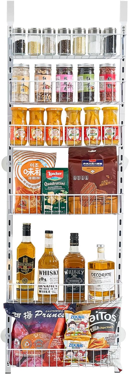 VEVOR Over the Door Pantry Organizer, 6-Tier Pantry Organization and Storage, Heavy-Duty Steel Hanging Spice Rack, Adjustable Wall Seasoning Shelves, for Home Kitchen Laundry Room Bathroom, White - Image 9
