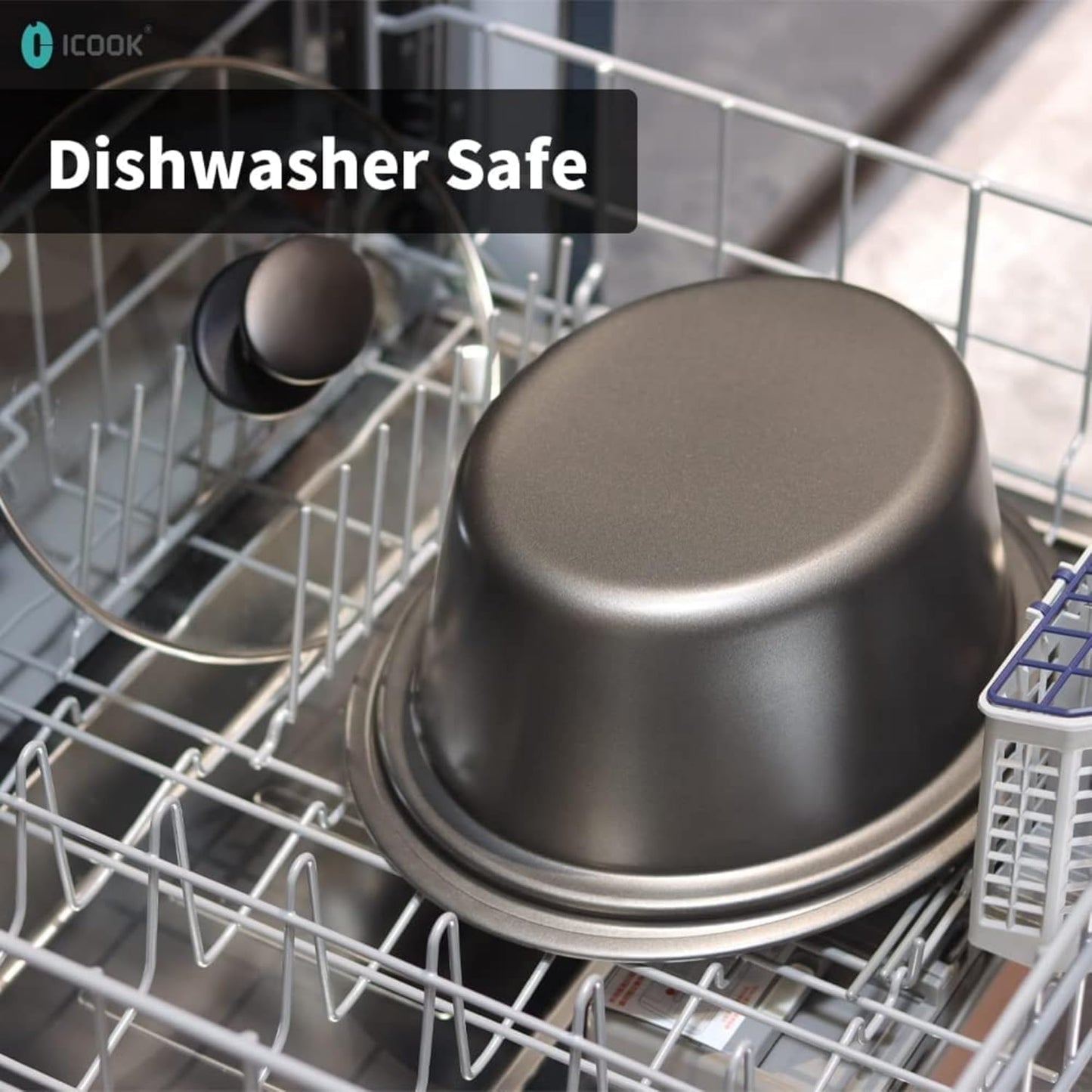 ICOOK 6.5 Quart Slow Cooker, Simmer Pot with Transparent Glass Cover, Cooks Entrees, Adjustable Temp, Sauces, Soups, Roasts, Stews and Dips (Bule)