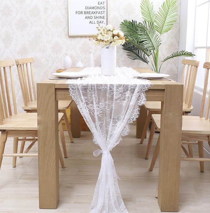 White Lace Table Runner 30 x 120 Inch Vintage Rustic Table Centerpieces - Image 5