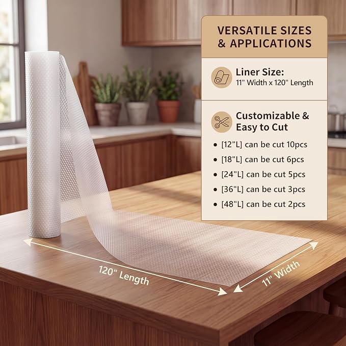 Shelf Liners for Kitchen Cabinets 11-in: Clear 100% EVA Non-Slip 11" x 120" - Image 8