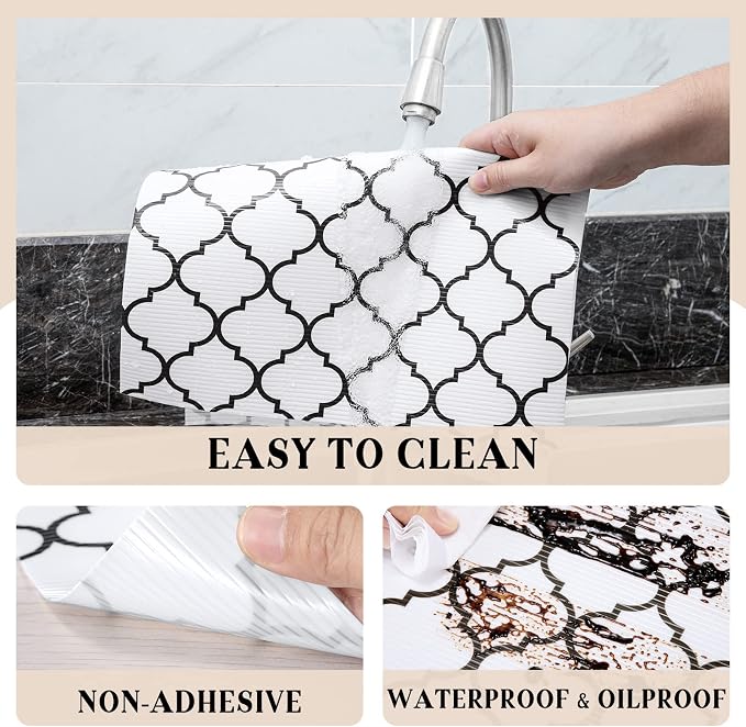 Glotoch Shelf Liner, 12" W x 240" L, Black and White Quatrefoil - Image 9