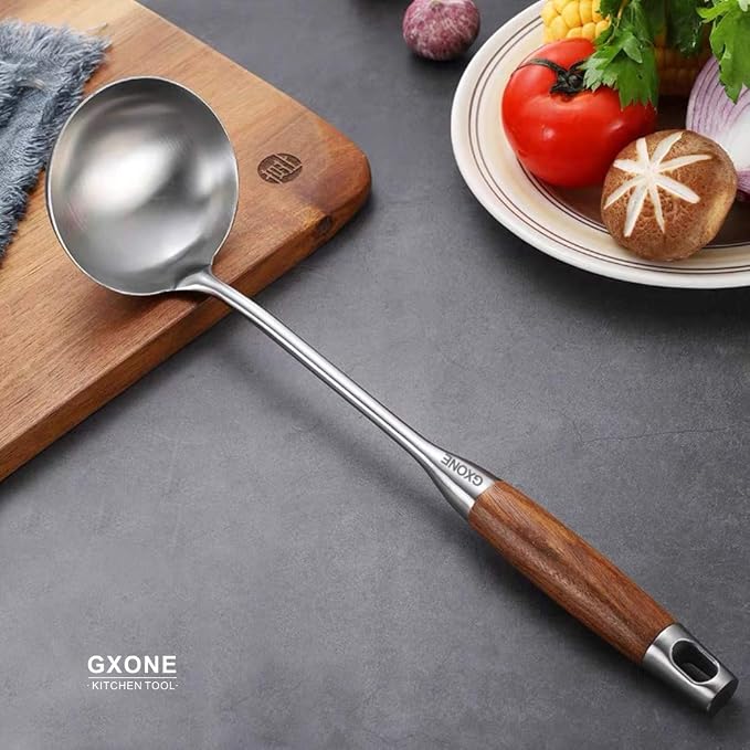 Soup Ladle,304 Stainless Steel Cooking Ladle with Wooden Handle,14.6Inch - Image 5
