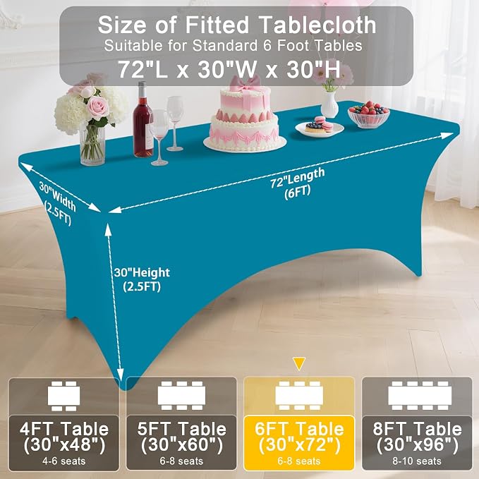 Smiry 5 Pack Spandex Table Cloth 6FT, Elastic Fitted Teal Tablecloth - Image 7