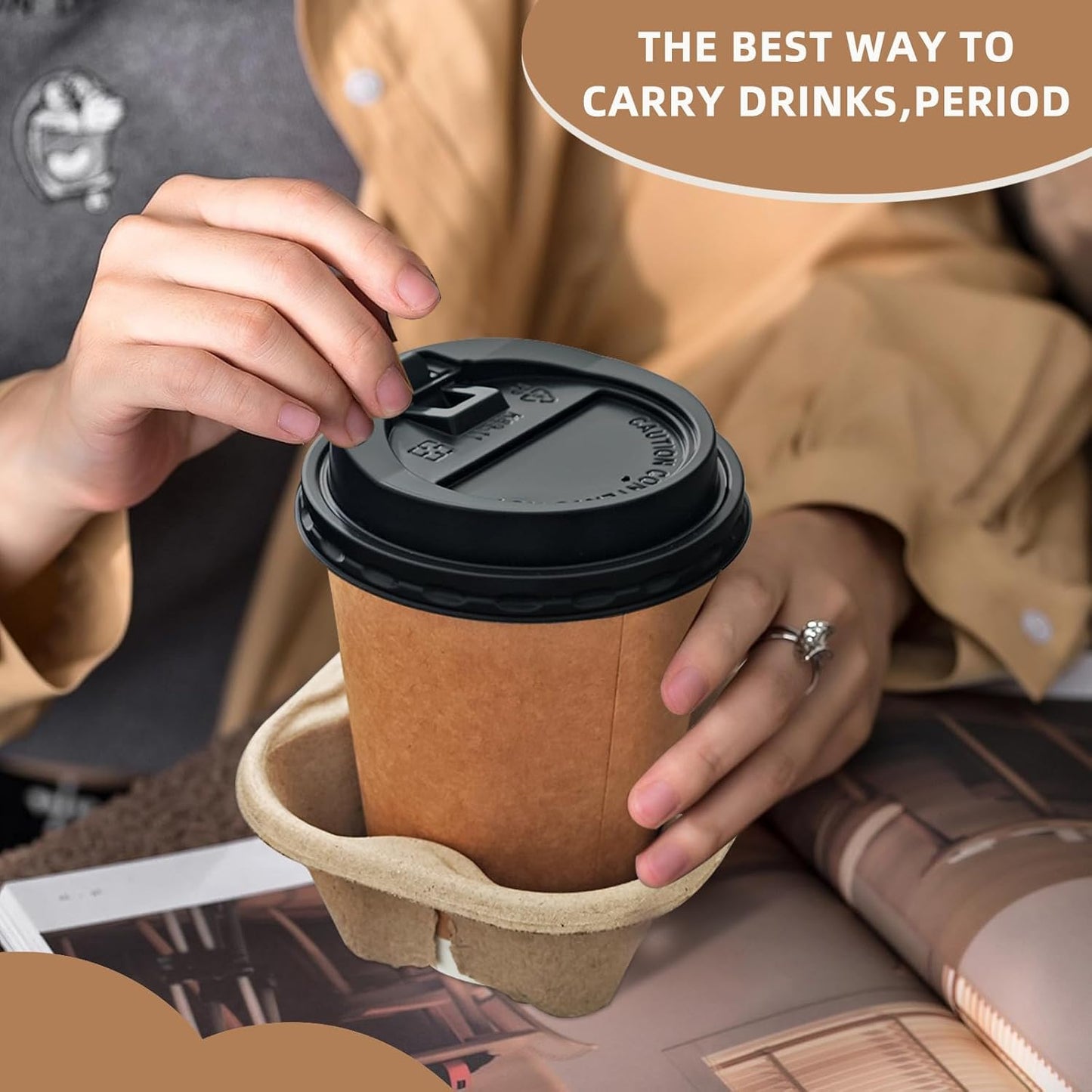 Coffee Cup Holder Disposable Cup Holder Tray, One Cup Carrier Tray 200 Pack,Biodegradable, Eco-Friendly Drink Carrier For Delivery Of Hot Or Cold Drinks(One-cup size tray)