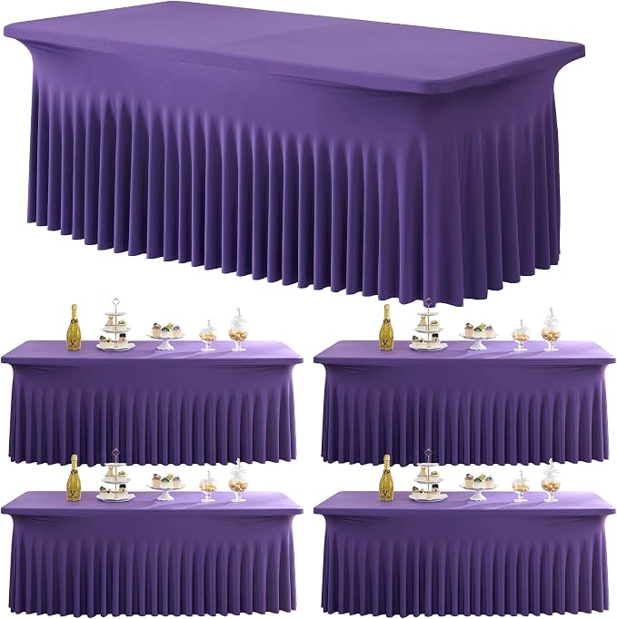 4 Pack Purple Spandex Tablecloths for 6 Foot Rectangle Tables, Wrinkle Free Stretchy Table Cloths 6ft Fitted Table Cover DeskSkirt for Weddings Birthday Party Banquet Baby Shower - Image 8