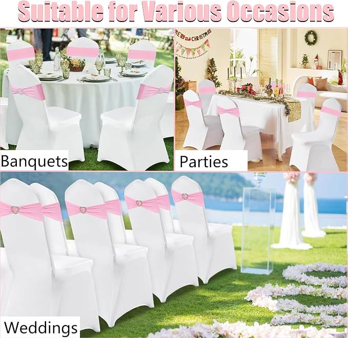 Pink Chair Sashes for Wedding 25 Pack Spandex Pink Sashes for Chairs Covers Stretch Chair Sashes Band with Heart Buckle Slider Wedding Sashes Bows for Banquet Party Decorations - Image 7