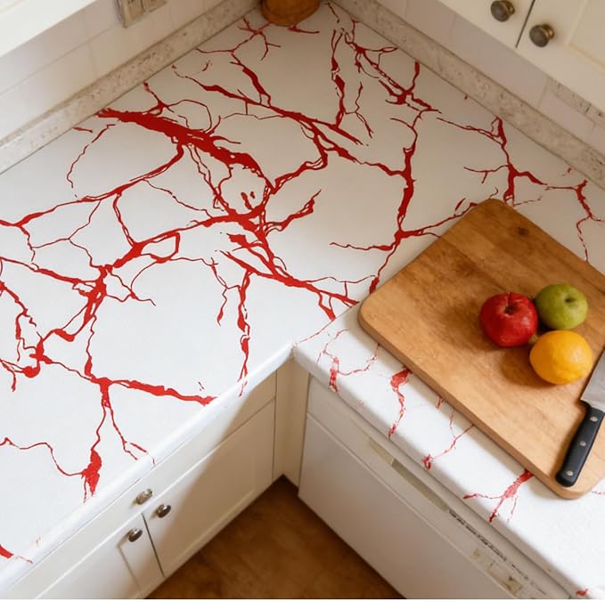 Red Marble Pattern Shelf Liner, Non-Adhesive Non-Slip Thickened - Image 9