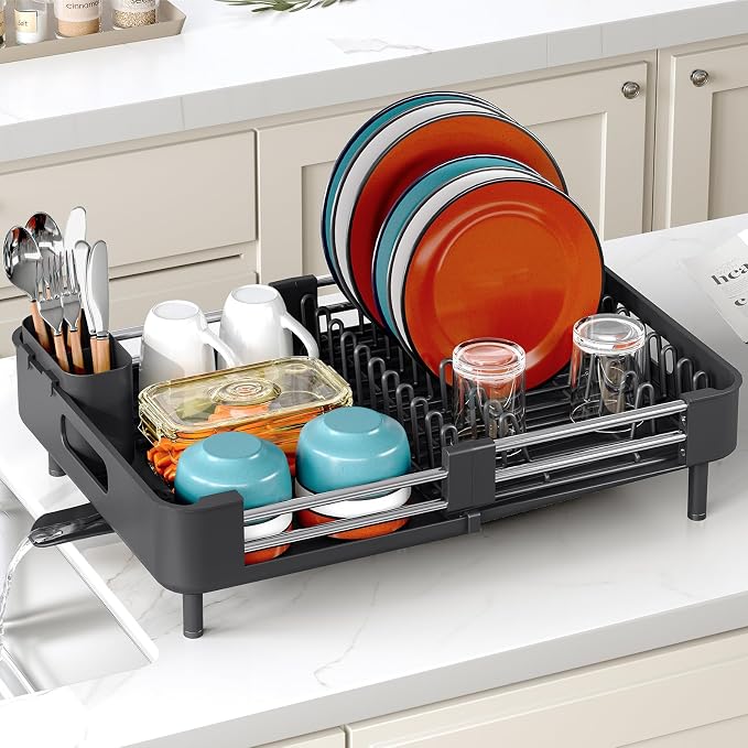 TOOLF Expandable Dish Drying Rack for Kitchen Counter, Standard, Black - Image 9
