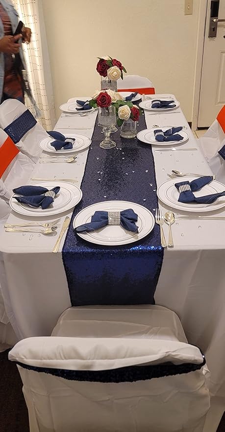 Navy Blue Sequin Table Runner 6 Pack 12''x72 Glitter Table Runner - Image 7