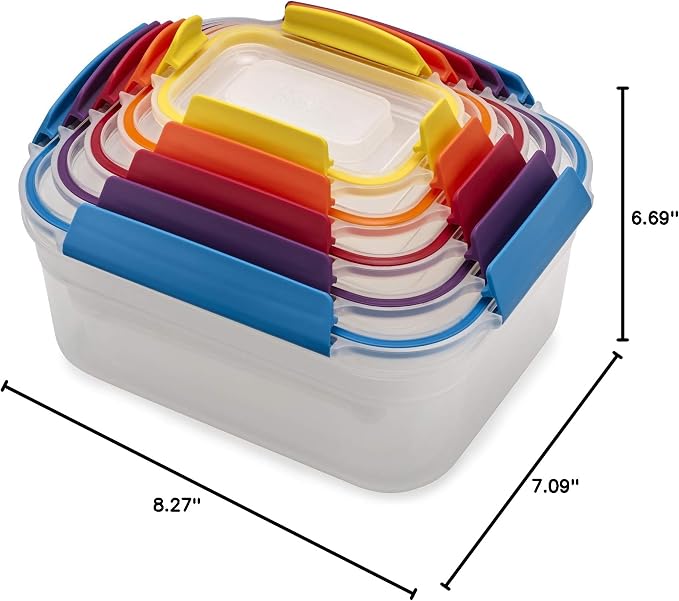 Joseph Joseph Nest Lock Plastic BPA Free Food Storage Container Set with Lockable Airtight Leakproof Lids, 10-Piece, Multi-Color - Image 9