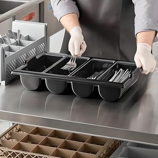 OCS Parts 4-Compartment Cutlery Bin | Black | Heavy Duty Silverware and Cutlery Organizer Tray for Kitchen Organization, Dishes, and Drawer Organization - Image 2
