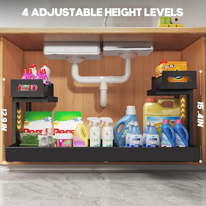 1 Pack-19"-32"W Expandable Under Sink Organizer With Upgrade Ball-Bearing Slide,2-Tier Pull Out Under Cabinet Organizer Height Adjustable,Not Suitable For Cabinets With Partitions In The Middle - Image 8