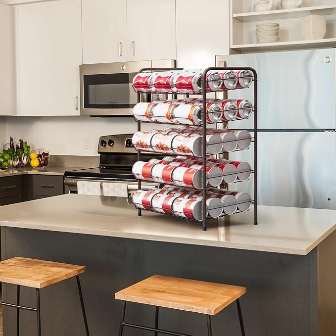 Can Rack Organizer Soda Can Storage Drink Holder for Pantry, Rustic Brown | 17*11*25 in, Metal, 5 Tier, Holds Up to 60 Cans, Tilt Design, Freestanding, Soda Can Dispenser, for Kitchen/Pantry/Cabinet - Image 7