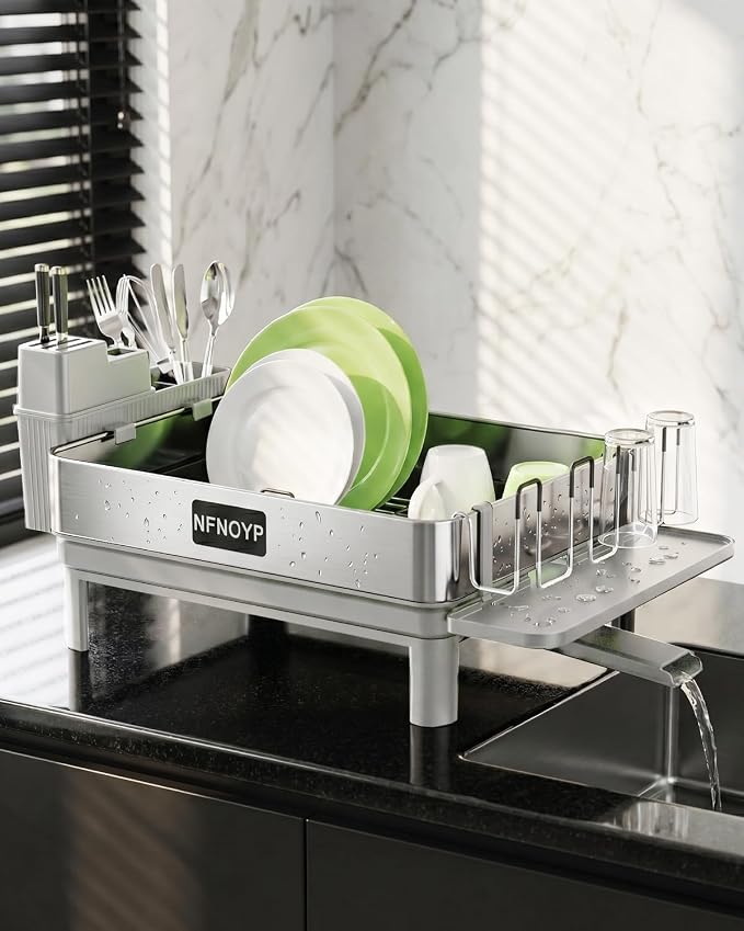 304 Stainless Steel Dish Drying Rack for Kitchen Counter, Grey - Image 8