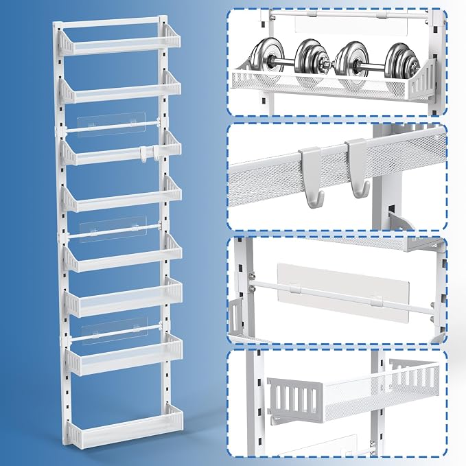 coobest 8-Tier Over the door Spice Rack Organizer, Large Heavy Duty Metal Wall Mount or Over The Door, 2 in 1 Rust-Proof Hanging Storage Shelf for Kitchen Pantry, Bathroom, Laundry Room, Closet - Image 9