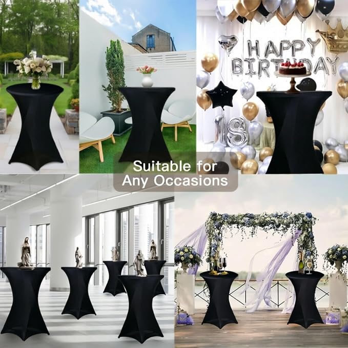 8 Pack High Top Cocktail Table Covers Black 32x43 Inch Fitted Stretch Round Cocktail Table Tablecloths Spandex Round High Top Table Cloths for Bar Party Wedding Banquet Event - Image 7