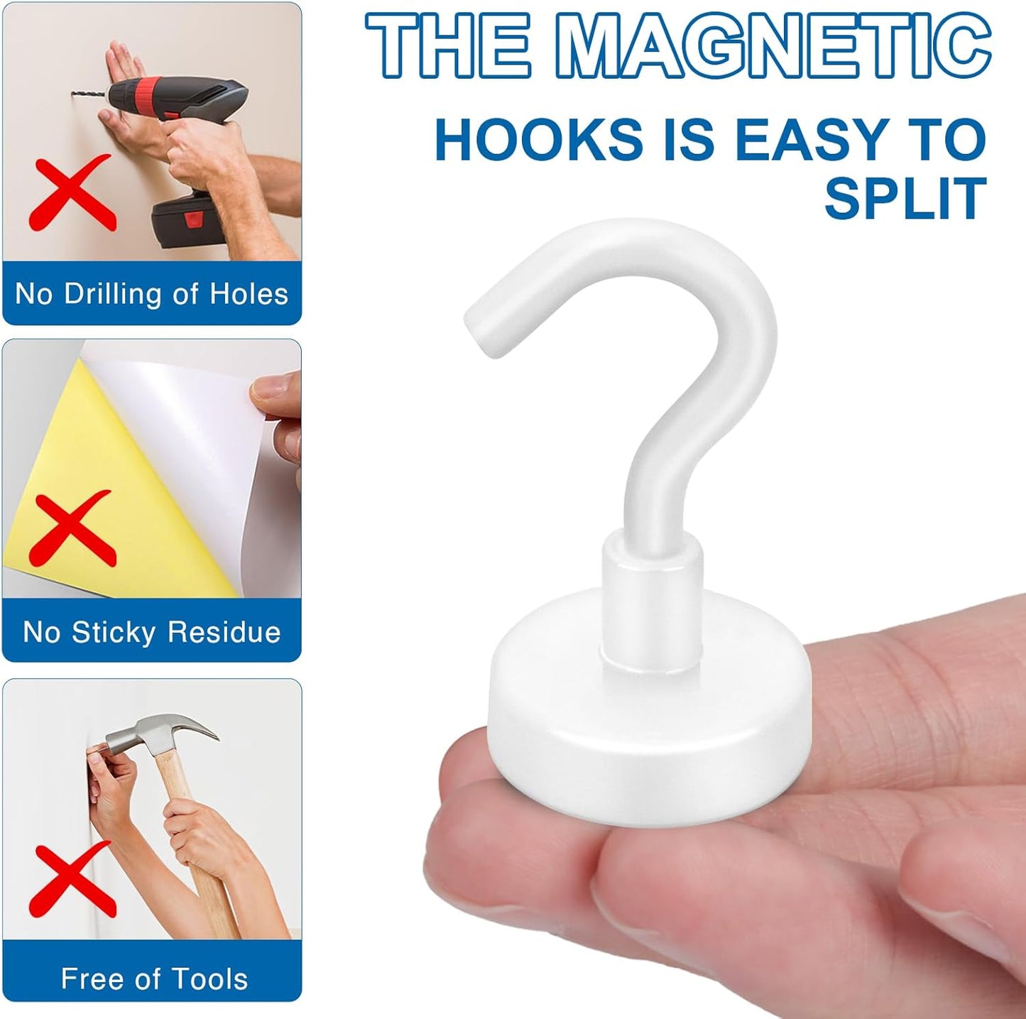 LOVIMAG Cruise Essentials, 80lbs Magnet Hooks for Cruise Cabin, Blue Magnets with Hooks for Hanging, Refrigerator,Ceiling,Strong Neodymium Magnets Heavy Duty for Kitchen, Garage,Home Improvement-4 Pcs